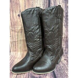 DailyShoes Women's Embroidered Legend Western Cowboy Mid-Calf Boots Size 8